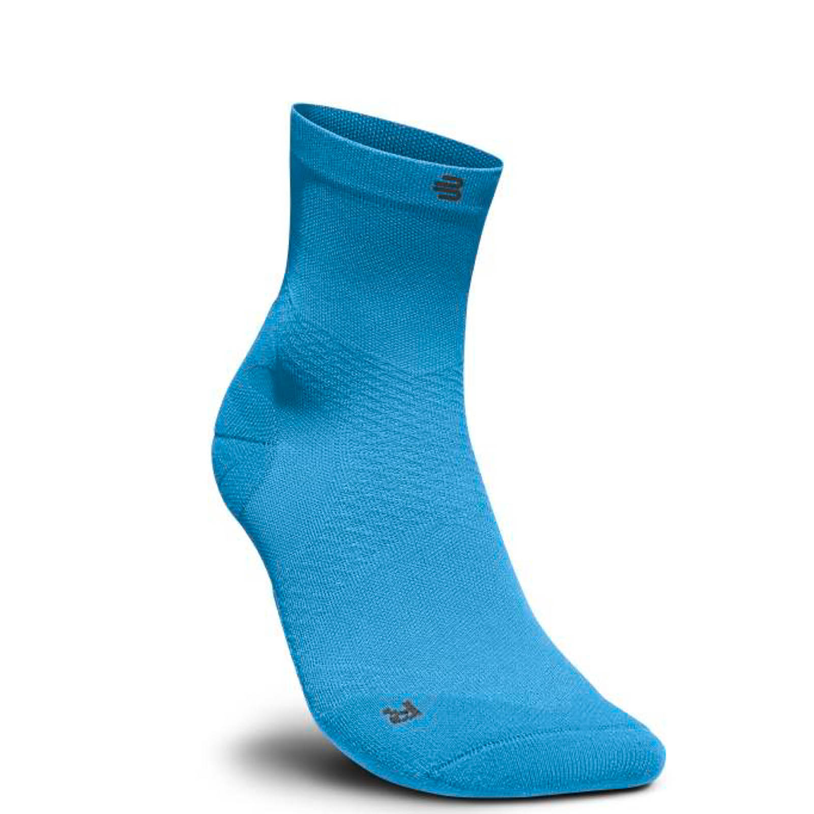 Bauerfeind Sports Run-Ultralight-Mid-Cut sok in blauw. Een lichte, halfhoge sok speciaal ontworpen voor hardlopen.